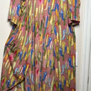 Lucky & Blessed Colorful Saguaro Cactus Print Kimono, Long Duster, Open Front.
